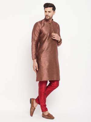 Maroon Silk Blend Kurta Pyjama Set 2