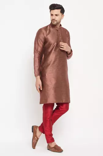 Maroon Silk Blend Kurta Pyjama Set