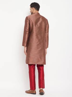 Maroon Silk Blend Kurta Pyjama Set 3