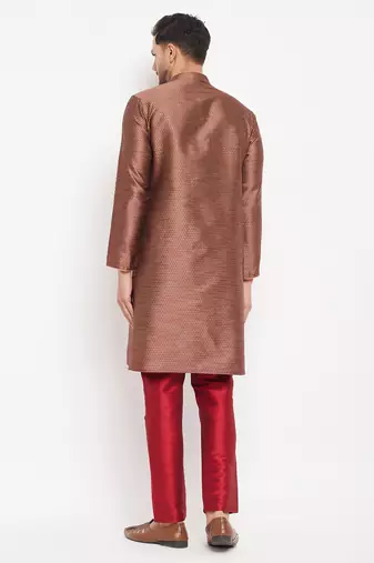 Maroon Silk Blend Kurta Pyjama Set
