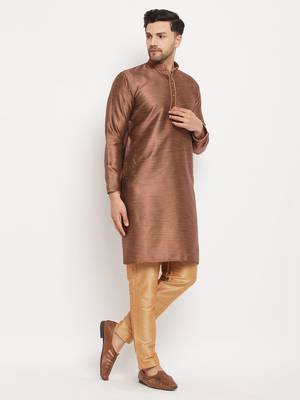 Maroon And Rose Gold Silk Blend Kurta Pyjama Set 2