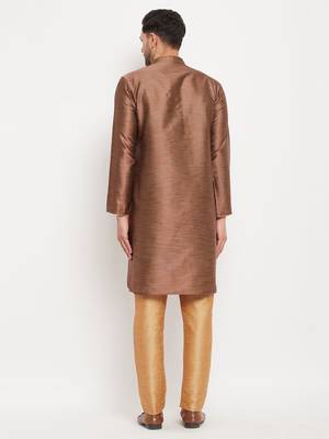 Maroon And Rose Gold Silk Blend Kurta Pyjama Set 3