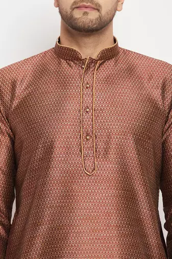 Maroon And Rose Gold Silk Blend Kurta Pyjama Set