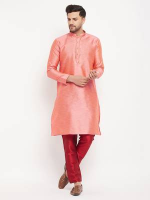 Pink And Maroon Silk Blend Kurta Pyjama Set 1