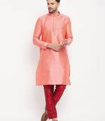 Pink And Maroon Silk Blend Kurta Pyjama Set