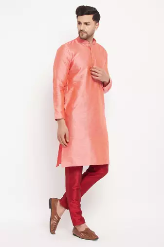 Pink And Maroon Silk Blend Kurta Pyjama Set
