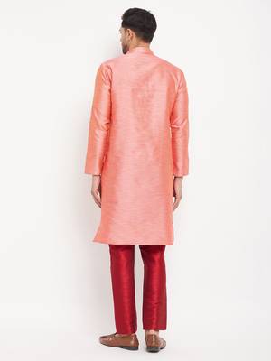 Pink And Maroon Silk Blend Kurta Pyjama Set 3