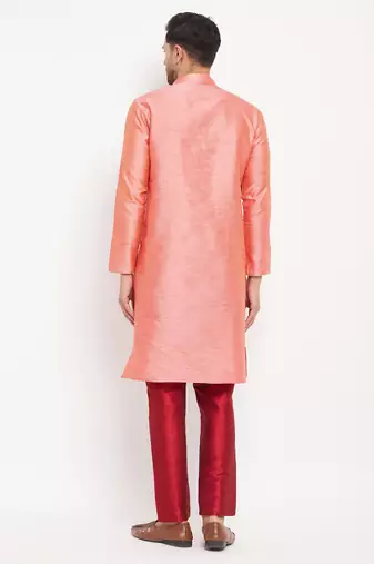 Pink And Maroon Silk Blend Kurta Pyjama Set