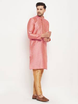 Pink And Rose Gold Silk Blend Kurta Pyjama Set 2
