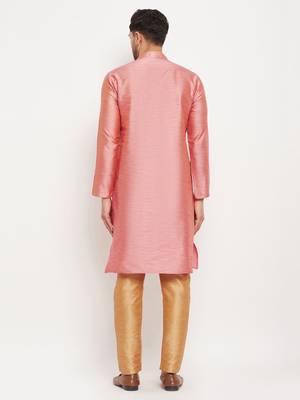 Pink And Rose Gold Silk Blend Kurta Pyjama Set 3
