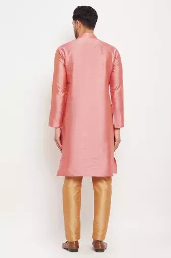 Pink And Rose Gold Silk Blend Kurta Pyjama Set