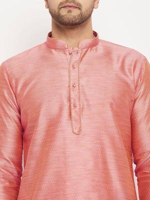Pink And Rose Gold Silk Blend Kurta Pyjama Set 4
