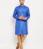 Men'S Blue And Rose Gold Silk Blend Kurta Pyjama Set
