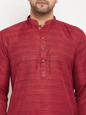 Men'S Maroon And Gold Silk Blend Kurta Pyjama Set 4