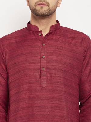 Men'S Maroon And Rose Gold Silk Blend Kurta Pyjama Set 4