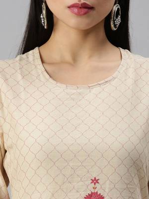 women's round neck floral foil print cream straight kurti and sharara 5