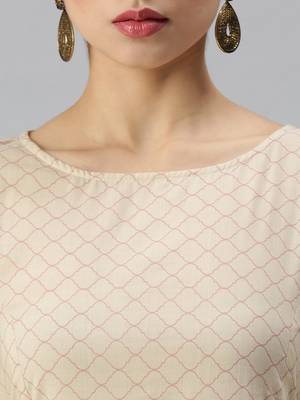 women's round neck floral foil print cream straight kurta and trouser 5
