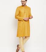 Men'S Yellow And Gold Silk Blend Kurta Pyjama Set