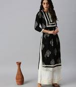 women's round neck ethnic motifs sequinned black a-line kurta and palazzos