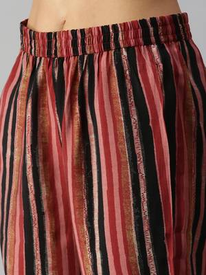 women's round neck ethnic motifs maroon straight kurta and trouser with dupatta 5