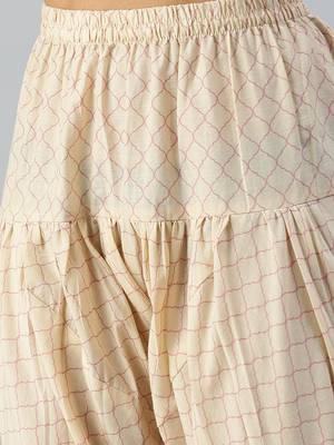 women's v-neck floral foil print cream straight kurta and trouser 5