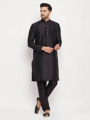 Black Silk Blend Kurta Pyjama Set 1