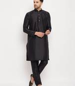 Men'S Black Silk Blend Kurta Pyjama Set