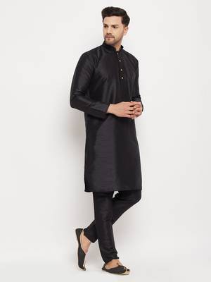 Black Silk Blend Kurta Pyjama Set 2