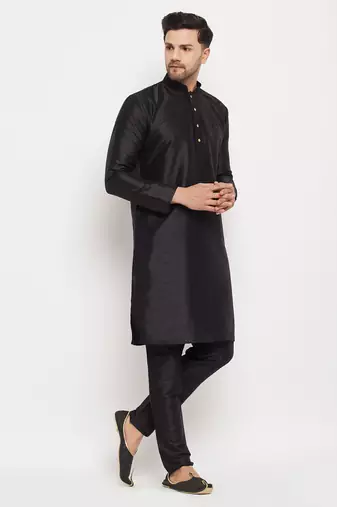 Black Silk Blend Kurta Pyjama Set
