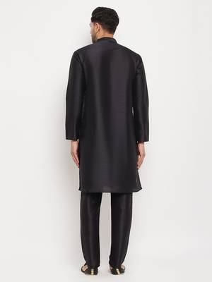 Black Silk Blend Kurta Pyjama Set 3