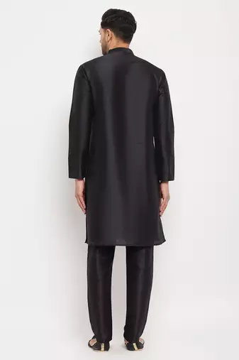 Black Silk Blend Kurta Pyjama Set