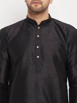 Black Silk Blend Kurta Pyjama Set 4