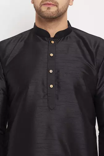 Black Silk Blend Kurta Pyjama Set