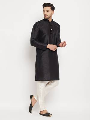 Cream Silk Blend Kurta Pyjama Set 2