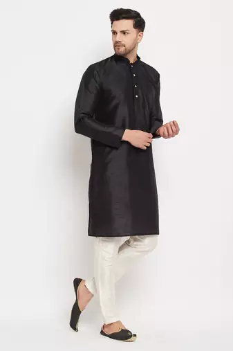 Cream Silk Blend Kurta Pyjama Set