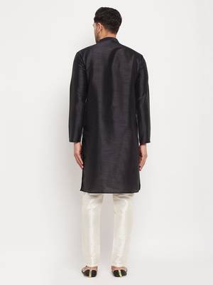 Cream Silk Blend Kurta Pyjama Set 3