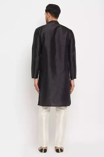Cream Silk Blend Kurta Pyjama Set