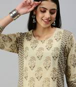 women's round neck floral block print beige straight kurta and trouser
