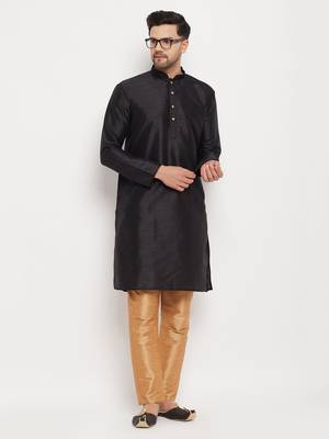 Rose Gold Silk Blend Kurta Pyjama Set 1