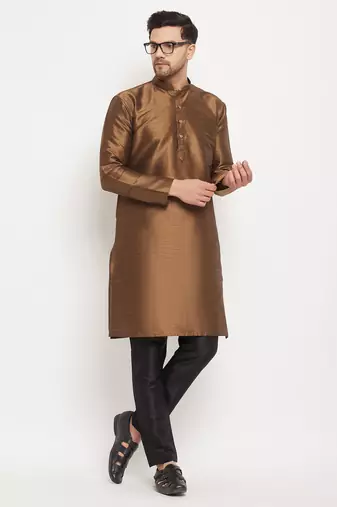 Black Silk Blend Kurta Pyjama Set