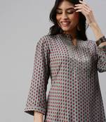 women's mandarin collar floral turquoise blue straight kurta and trouser