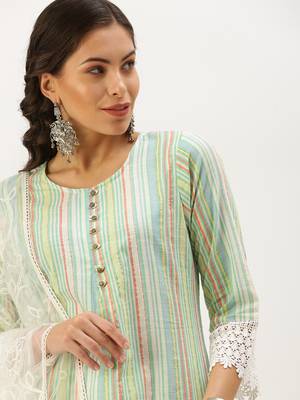 women's round neck solid multi straight kurta and palazzos with dupatta 1