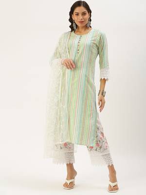 women's round neck solid multi straight kurta and palazzos with dupatta 2