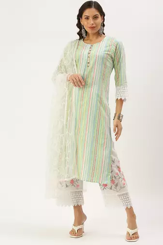 women's round neck solid multi straight kurta and palazzos with dupatta