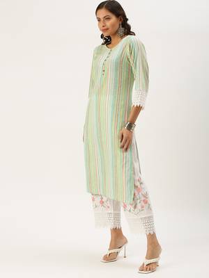 women's round neck solid multi straight kurta and palazzos with dupatta 3