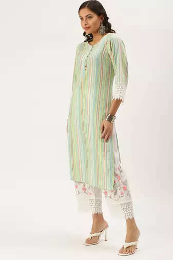 women's round neck solid multi straight kurta and palazzos with dupatta