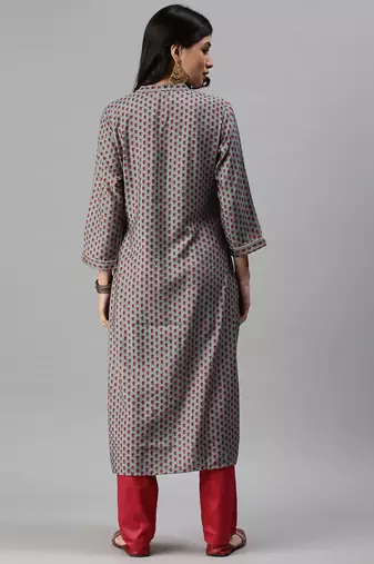 women's mandarin collar floral turquoise blue straight kurta and trouser
