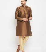 Men'S Gold Silk Blend Kurta Pyjama Set