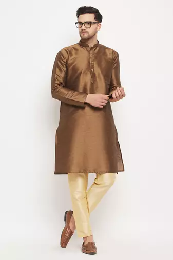 Gold Silk Blend Kurta Pyjama Set