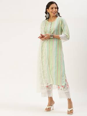 women's round neck solid multi straight kurta and palazzos with dupatta 4